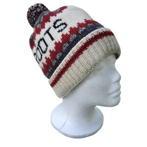 Roots Canada Lambswool Blend Cream Red Spellout Knit Winter Hat Unisex OS